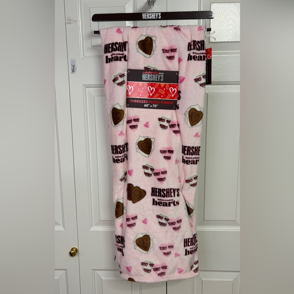 Hershey’s Extra Creamy Hearts Pink Plush Throw Blanket